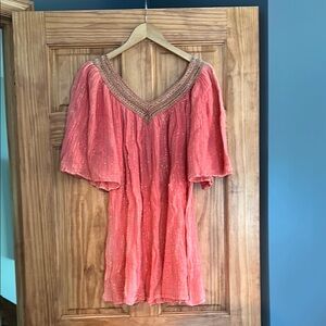 Coral Beaded V-Neck Cover-Up
